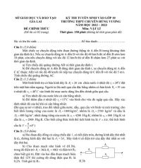 Đề thi tuyển sinh vào lớp 10 môn Vật Lí Trường THPT Chuyên Hùng Vương tỉnh Gia Lai năm 2023