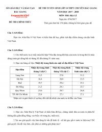 Đề thi tuyển sinh v&agrave;o lớp 10 THPT Chuy&ecirc;n Bắc Giang m&ocirc;n Địa L&iacute; năm 2018