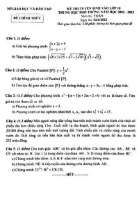 Đề thi tuyển sinh vào lớp 10 THPT môn Toán năm 2022
