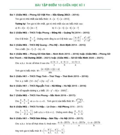 BÀI TẬP ĐIỂM 10 GIỮA HỌC KÌ I MÔN TOÁN THCS