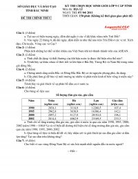Đề thi chọn HSG lớp 9 cấp tỉnh m&ocirc;n Địa L&yacute; tỉnh Bắc Ninh năm 2011