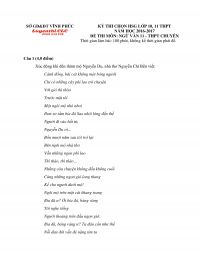 Đề thi chọn HSG m&ocirc;n Ngữ Văn lớp 11 THPT CHUY&Ecirc;N tỉnh Vĩnh Ph&uacute;c năm 2016