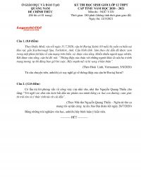 Đề thi chọn HSG m&ocirc;n Ngữ Văn lớp 12 THPT tỉnh Quảng Nam năm 2021