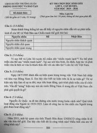 Đề thi chọn HSG môn Lịch Sử lớp 9 huyện Thường Xuân tỉnh Thanh Hóa năm 2020