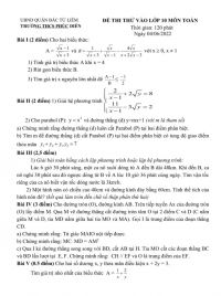 Đề thi tuyển sinh vào lớp 10 THPT môn Toán Trường THCS Phúc Diễn, quận Bắc Từ Liêm, Hà Nội năm 2022