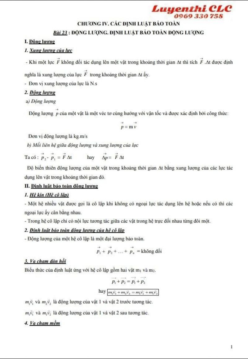 Chuy&ecirc;n đề C&Aacute;C ĐỊNH LUẬT BẢO TO&Agrave;N - VẬT L&Yacute; LỚP 10