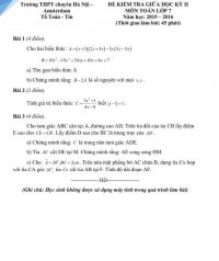 Đề kiểm tra giữa học k&igrave; II m&ocirc;n To&aacute;n lớp 7 Trường THPT CHUY&Ecirc;N H&Agrave; NỘI - AMSTERDAM năm 2015