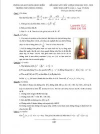 Đề thi m&ocirc;n to&aacute;n - khảo s&aacute;t chất lượng năm 2020 Quận Ho&agrave;n Kiếm . trường THCS Trưng Vương