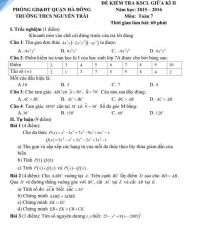 Đề kiểm tra giữa k&igrave; II m&ocirc;n To&aacute;n lớp 7 Trường THCS Nguyễn Tr&atilde;i, quận H&agrave; Đ&ocirc;ng năm 2015