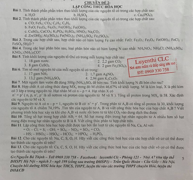 Chuy&ecirc;n đề: T&iacute;nh theo c&ocirc;ng thức Ho&aacute; học (lớp 8)