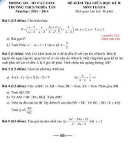 Đề kiểm tra giữa học kì II môn Toán lớp 8 Trường THCS Nghĩa Tân, quận Cầu Giấy, Hà Nội năm 2013
