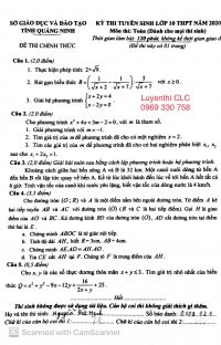 Đề thi tuyển sinh vào lớp 10 THPT môn Toán tỉnh Quảng Ninh năm 2020