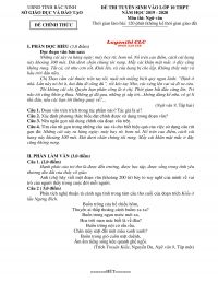 Đề thi tuyển sinh v&agrave;o lớp 10 THPT m&ocirc;n Ngữ Văn tỉnh Bắc Ninh năm 2019