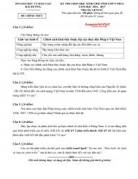 Đề thi HSG tỉnh lớp 9 THCS  v&agrave; đ&aacute;p &aacute;n m&ocirc;n Lịch Sử tỉnh Hải Dương năm 2016