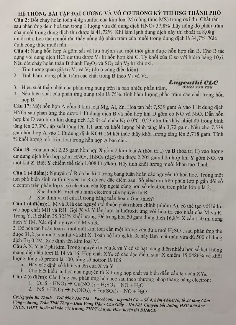 Chuy&ecirc;n đề: Đại cương, v&ocirc; cơ - &ocirc;n thi HSG th&agrave;nh phố (lớp 11 THPT)