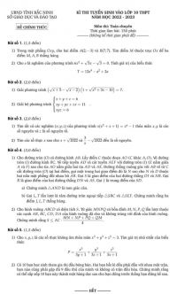 Đề thi tuyển sinh vào lớp 10 THPT môn Toán Chuyên tỉnh Bắc Ninh năm 2022