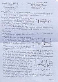 Đề thi tuyển sinh vào lớp 10 THPT môn Sinh học ( Chuyên ) tại Hà Nội năm 2022