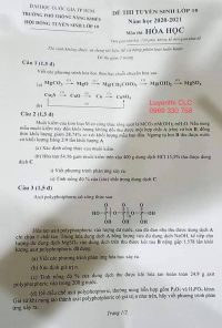 Đề thi tuyển sinh v&agrave;o lớp 10  THPT m&ocirc;n H&Oacute;A HỌC Đại học Quốc Gia TP Hồ Ch&iacute; Minh NĂM 2020