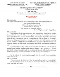 Đề thi chọn HSG m&ocirc;n Ngữ Văn lớp 9 tỉnh Th&aacute;i Nguy&ecirc;n năm 2019