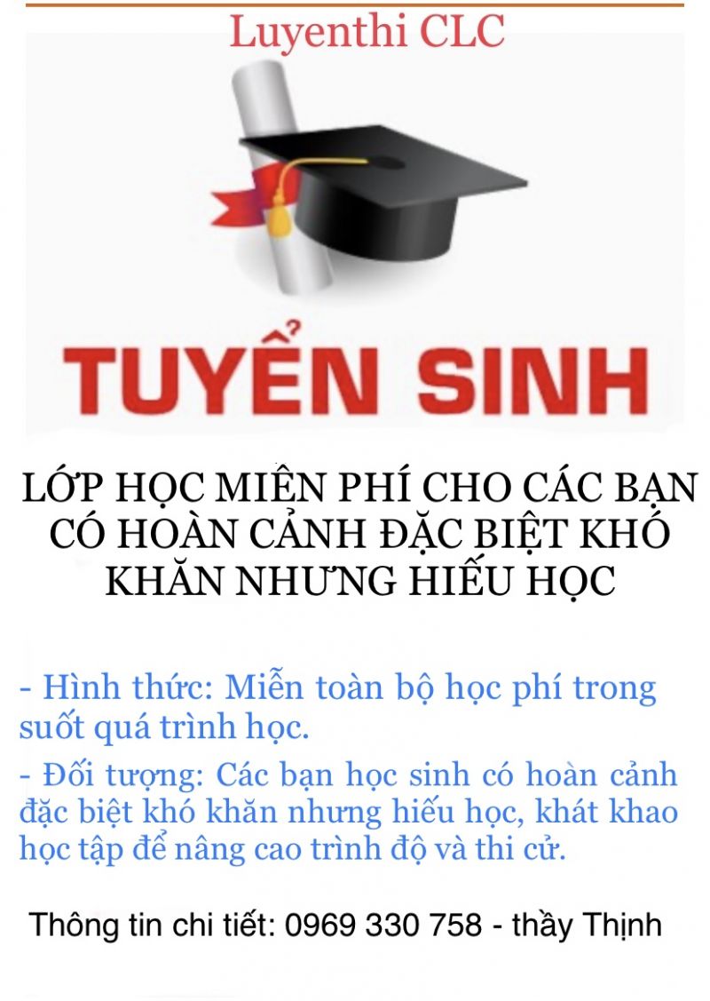 TUYỂN SINH - KHAI GIẢNG LỚP HỌC MIỄN PHÍ CHO CÁC BẠN CÓ HOÀN CẢNH ĐẶC BIỆT KHÓ KHĂN NHƯNG HIẾU HỌC.