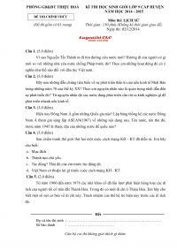 Đề thi HSG lớp 9 cấp huyện m&ocirc;n Lịch Sử huyện Thiệu H&oacute;a, tỉnh Thanh H&oacute;a năm 2014