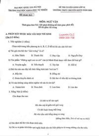 Đề thi môn NGỮ VĂN (đề chuyên), Văn (điều kiện) - tuyển sinh vào lớp 10 THPT chuyên ĐHKHXH&amp;NV và THPT chuyên ĐHKHTN (ĐHQG Hà Nội) năm 2020