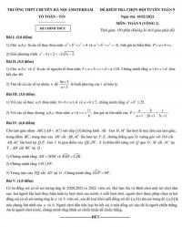 Đề kiểm tra chọn đội tuyển môn Toán lớp 9 ( Vòng 1) Trường THPT CHUYÊN Hà Nội Amsterdam năm 2022