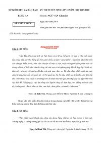 Đề thi tuyển sinh v&agrave;o lớp 10 THPT m&ocirc;n Ngữ Văn (chuy&ecirc;n) tỉnh Long An năm 2019