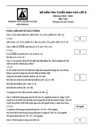 Đề kiểm tra tuyển sinh vào lớp 6 môn Toán Trường THPT CHUYÊN Hà Nội Amsterdam năm 2023