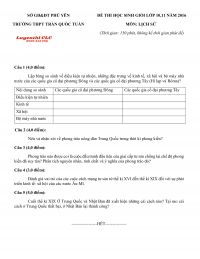 Đề thi chọn HSG m&ocirc;n Lịch Sử lớp 10, 11 Trường THPT Trần Quốc Tuấn tỉnh Ph&uacute; Y&ecirc;n năm 2022