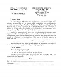 Đề thi chọn HSG lớp 12 m&ocirc;n Ngữ Văn tỉnh B&agrave; Rịa - Vũng T&agrave;u năm 2017