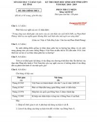 Đề thi chọn HSG tỉnh lớp 9 m&ocirc;n Lịch Sử tỉnh H&agrave; Tĩnh năm 2018