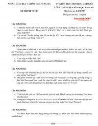 Đề thi chọn HSG m&ocirc;n Lịch Sử lớp 9 huyện Hưng H&agrave; tỉnh Th&aacute;i B&igrave;nh năm 2020