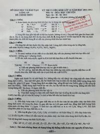 Đề thi tuyển sinh vào lớp 10 THPT CHUYÊN môn Hóa Học tỉnh Long An năm 2011