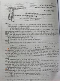 Đề thi tuyển sinh v&agrave;o trường THPT CHUY&Ecirc;N m&ocirc;n H&oacute;a Học Trường Đại học Sư phạm H&agrave; Nội năm 2015