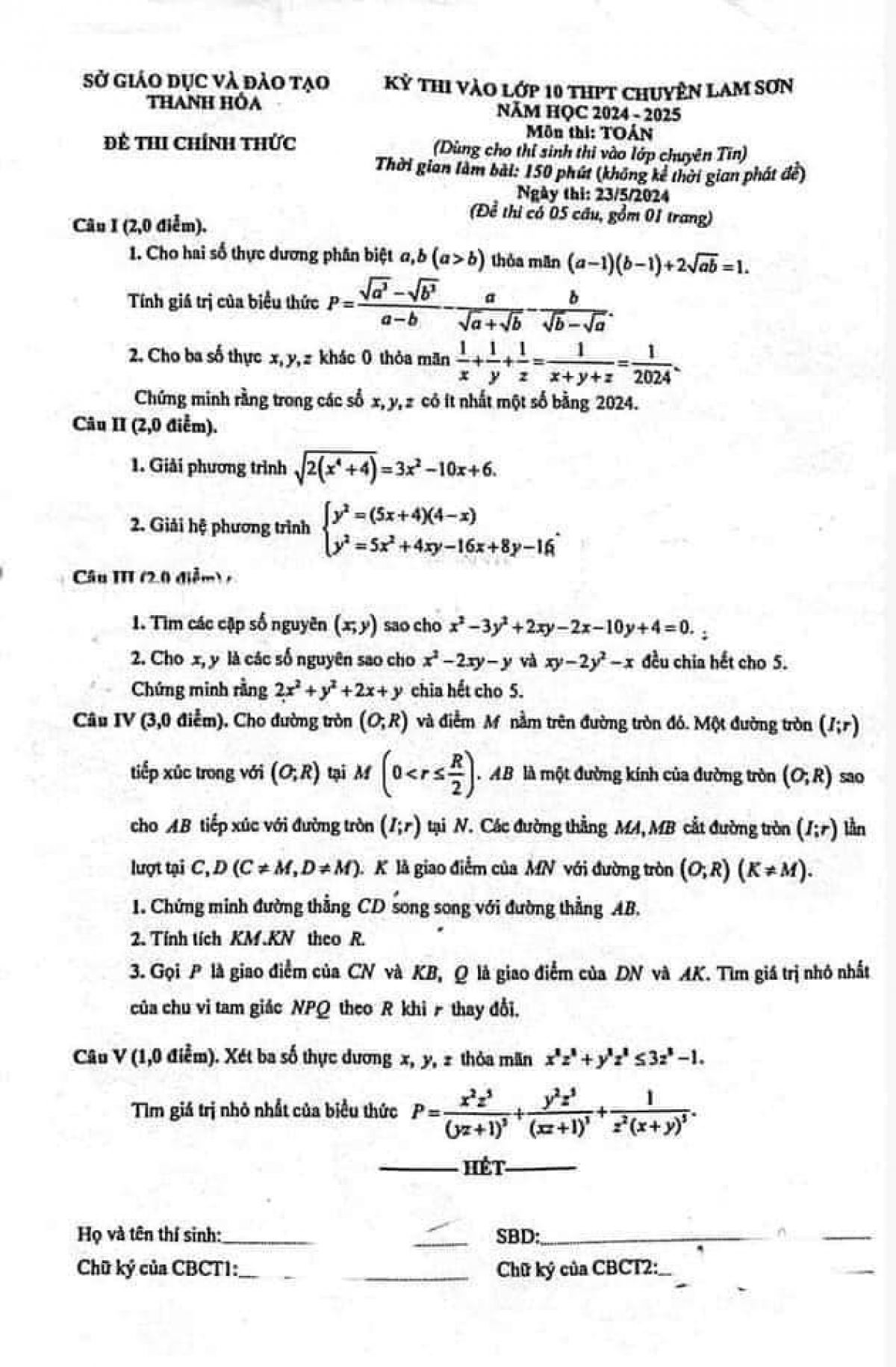 Tuyển tập đề thi v&agrave;o 10 chuy&ecirc;n To&aacute;n