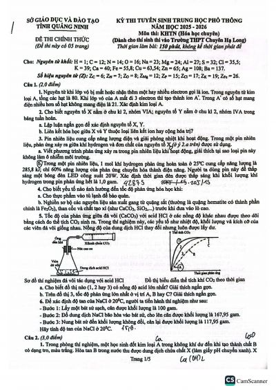 Đề THPT môn Hóa chuyên- THPT Chuyên Hạ Long - tỉnh Quảng Ninh năm 2025-2026