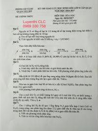 Đề thi giao lưu HSG lớp 8 cấp quận môn Hóa  Học, quận Tây Hồ, Hà Nội năm 2017