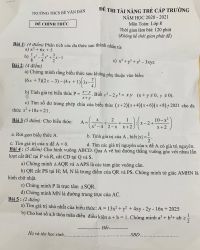 Đề thi tài năng trẻ cấp trường môn Toán lớp 8 Trường THCS Bế Văn Đàn năm 2020