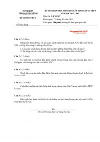 Đề thi HSG lớp 11 THPT m&ocirc;n Lịch Sử tỉnh Quảng B&igrave;nh năm 2013