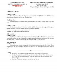 Đề khảo s&aacute;t đội tuyển HSG m&ocirc;n Lịch Sử Trường THCS Chiềng Chung, huyện Mai Sơn tỉnh Sơn La năm 2014