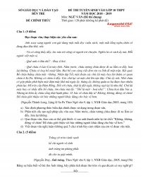 Đề thi tuyển sinh v&agrave;o lớp 10 THPT m&ocirc;n Ngữ Văn tỉnh Bến Tre năm 2019