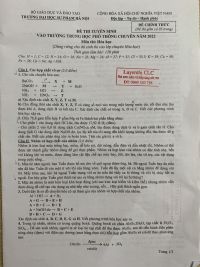 Đề thi tuyển sinh vào lớp 10 THPT CHUYÊN môn Hóa Học Trường Đại học Sư phạm Hà Nội năm 2022