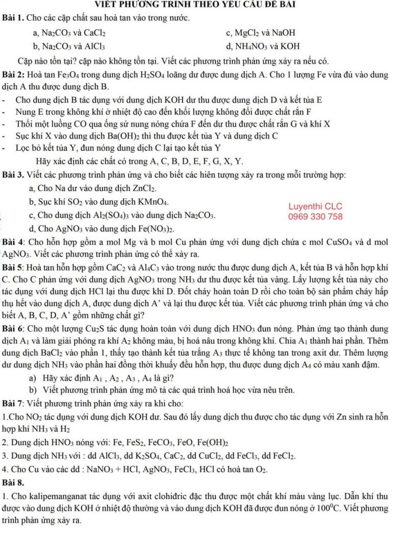 Viết phương trình theo yêu cầu đề bài