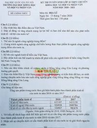 Đề thi m&ocirc;n Địa - tuyển sinh v&agrave;o lớp 10 THPT chuy&ecirc;n ĐH KHXH&amp;NV H&agrave; Nội năm 2020