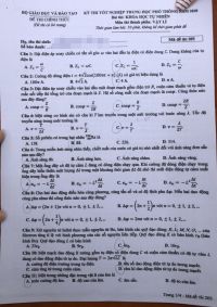 Đề  thi tốt nghiệp THPT quốc gia m&ocirc;n Vật L&iacute; năm 2020