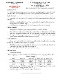 Đề thi HSG m&ocirc;n Địa L&yacute; lớp 12 THPT tỉnh Thanh H&oacute;a năm 2015