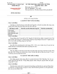 Đề thi chọn HSG m&ocirc;n Lịch Sử cấp THPT tỉnh Ninh Thuận năm 2014