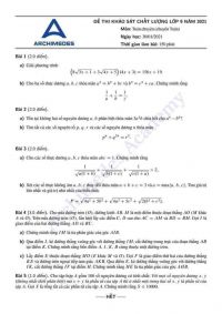 Đề thi khảo sát chất lượng lớp 9 môn Toán chuyên Trường ARCHIMEDES năm 2021