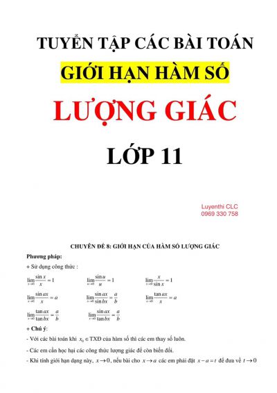 Tuyển tập các bài toán giới hạn hàm số lượng giác lớp 11